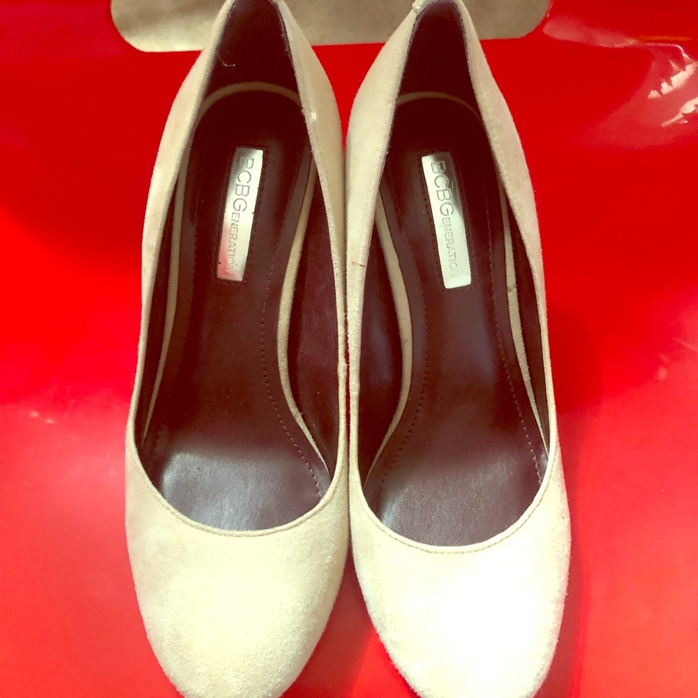 BCBGGeneration Suede Neutral Colored Thick Heel